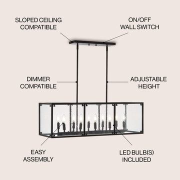 Paysan 35" Linear Adjustable Iron/Seeded Glass Rustic Farmhouse LED Pendant - JONATHAN Y